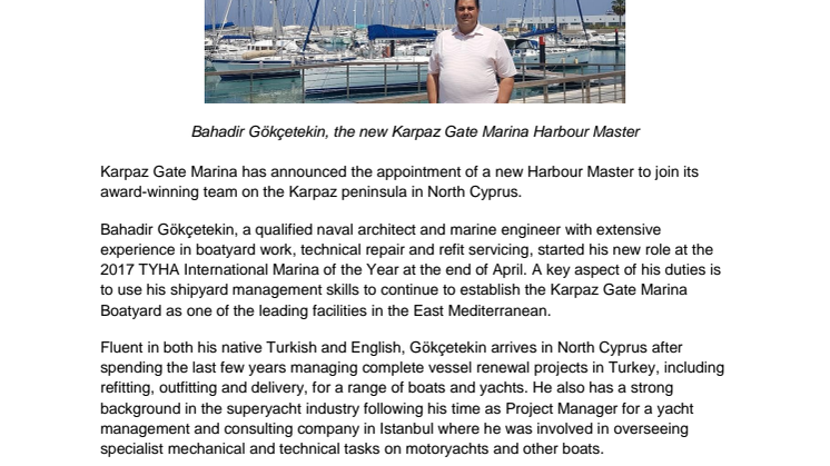 Karpaz Gate Marina Appoints New Harbour Master