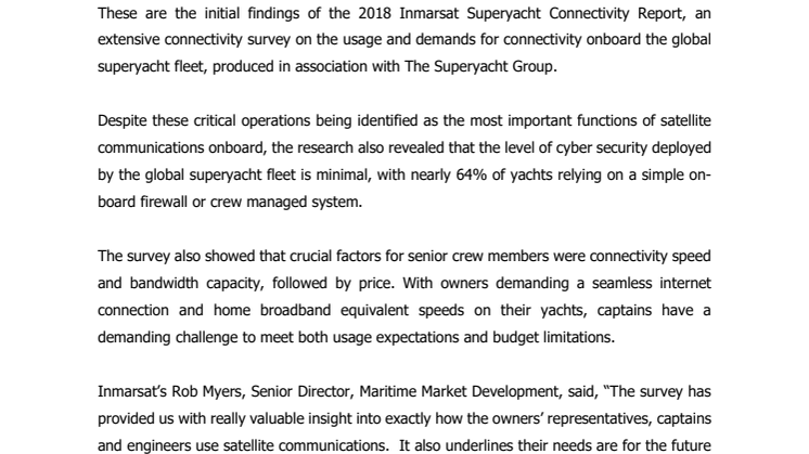 Inmarsat: Inmarsat Launches Superyacht Connectivity Report 