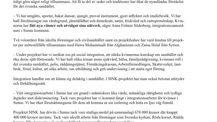 Nyanlända kvinnor i Sunne har fått nya  vänner och viktiga kunskaper om samhället