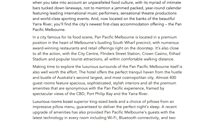 Pan Pacific now flying the flag at Melbourne's South Wharf 