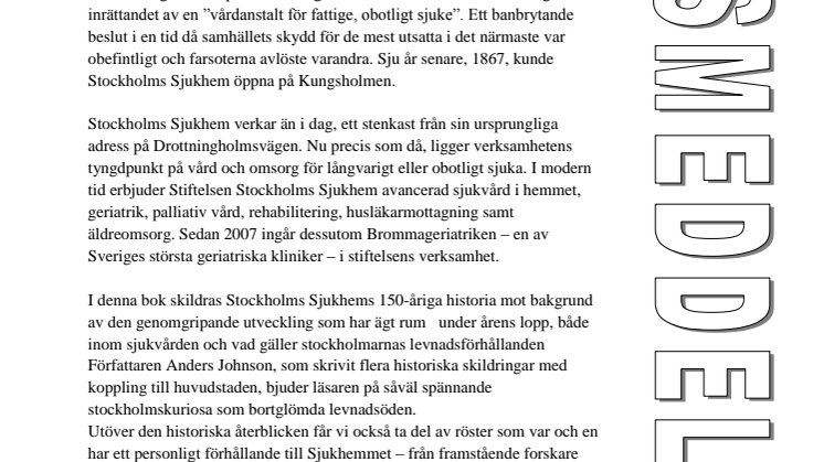 Ny bok: Stockholms Sjukhem 150 år av Anders Johnson