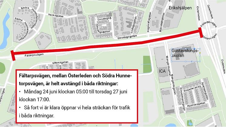 Fältarpsvägen avstängd 24-27 juni på grund av asfaltering 