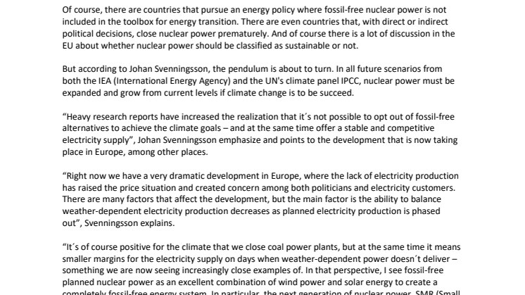 Johan Svenningsson elected to the Board of WANO - “Nuclear power must be a part of the climate solution”