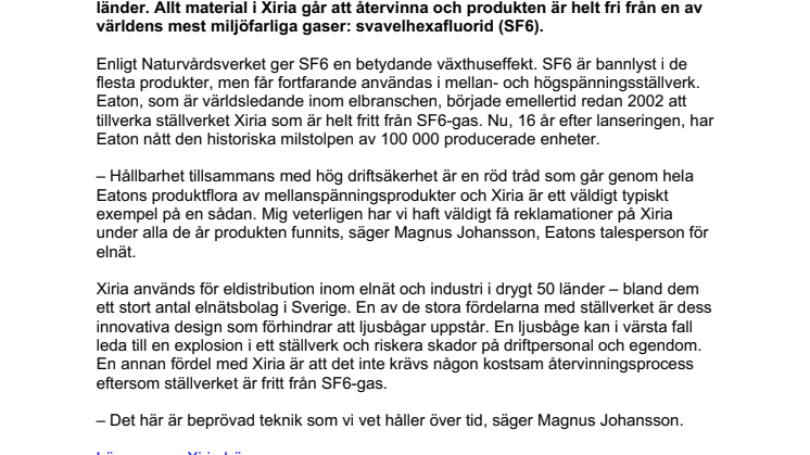 Milstolpe för Eatons miljövänliga ställverk