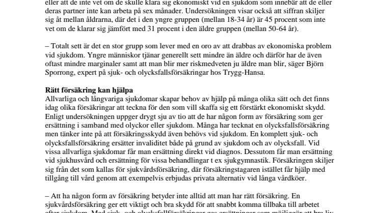 Långvarig sjukdom ekonomiskt orosmoln för var tredje svensk 