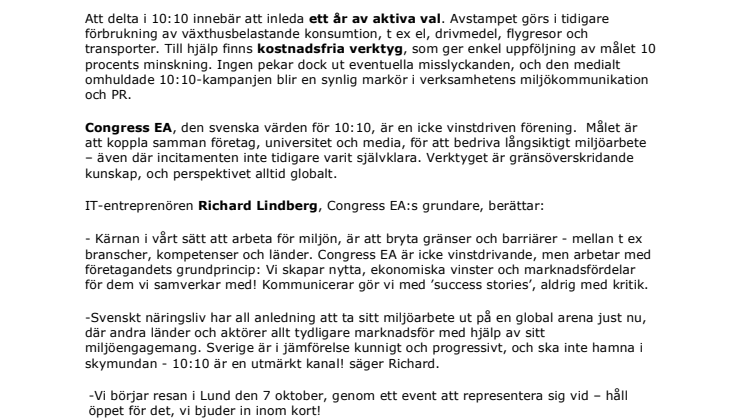 Globala miljökampanjen 10:10 nu i Sverige!