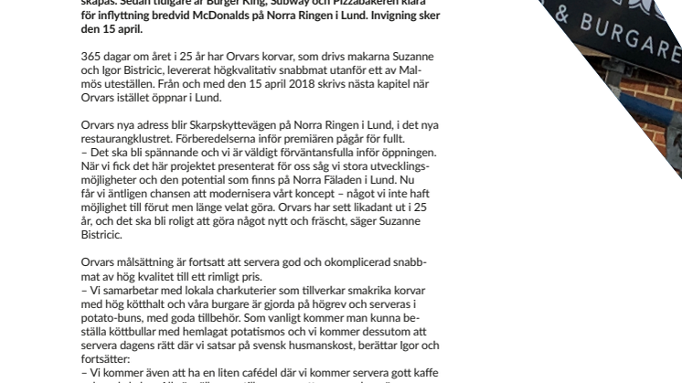 Orvars korvar flyttar till Lund  – 80 nya arbetstillfällen på Norra Ringen