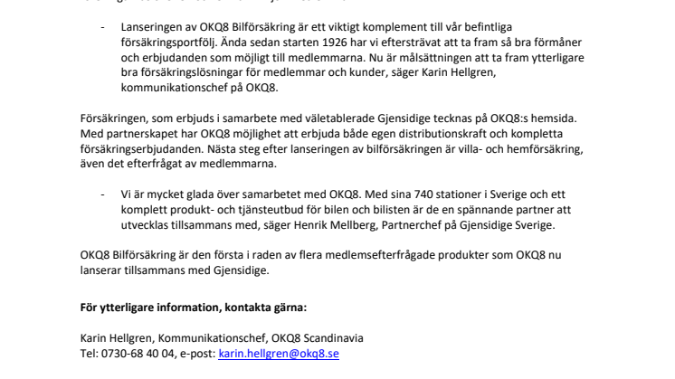 OKQ8 lanserar en av marknadens bästa bilförsäkringar