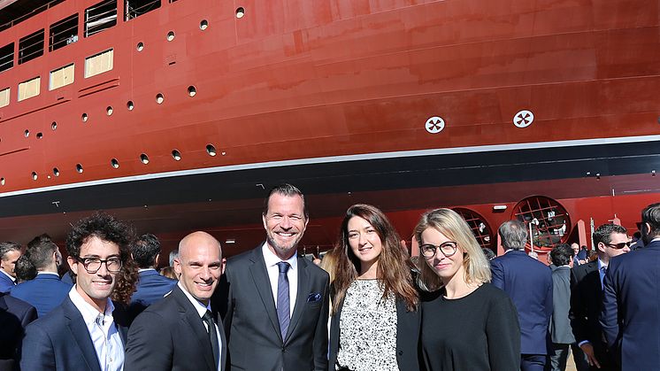 TDoS team at Splashdown Ceremony of The Ritz-Carlton Yacht Collection. (From left: Riccardo Manzoni, Daniel Nerhagen, Fredrik Johansson, Nahal Kadora, Dagny Lietz)