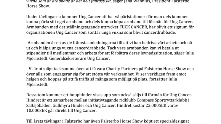 Ung Cancer blir officiell Charity Partner till  Falsterbo Horse Show 2014