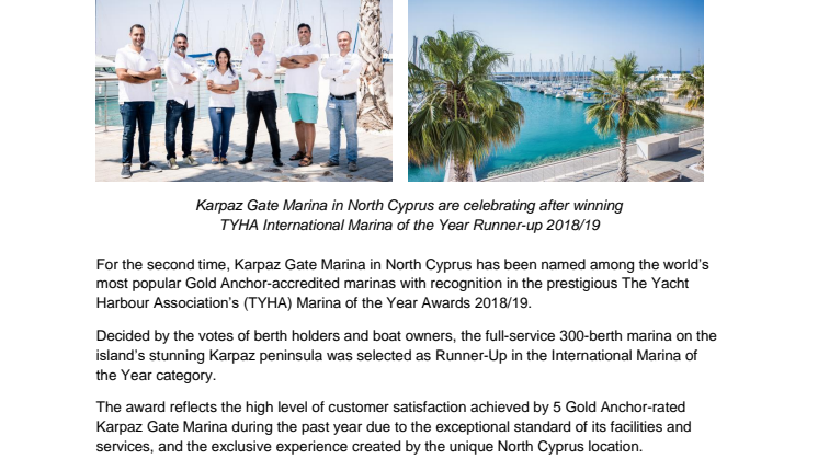 Karpaz Gate Marina Wins Industry Award