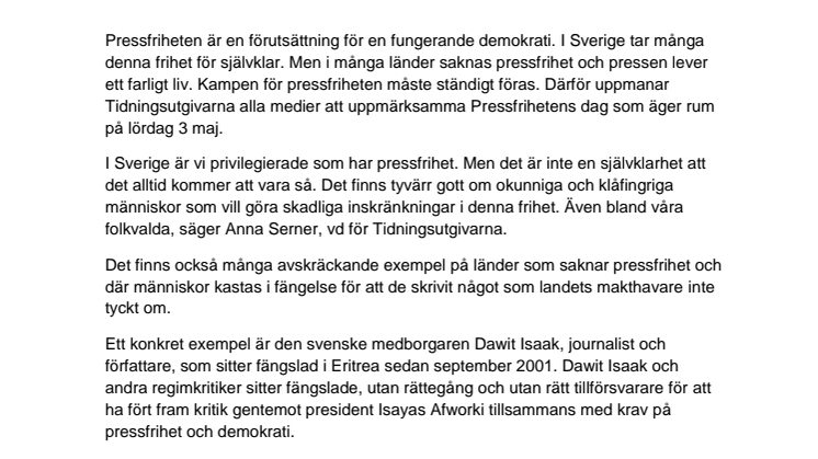 Anna Serner inför 3 maj: Pressfriheten måste alltid försvaras