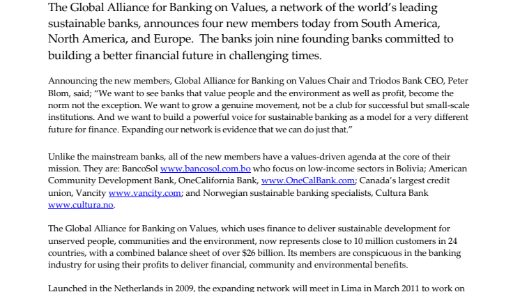 Global Sustainable Banking Network Expands