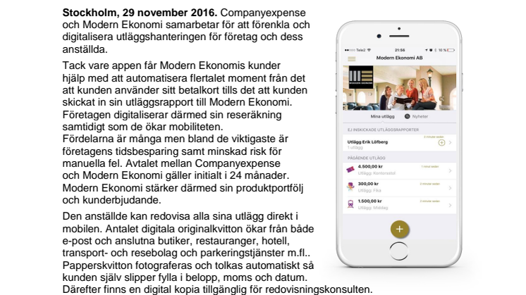 Modern Ekonomi släpper egen app för utläggshantering