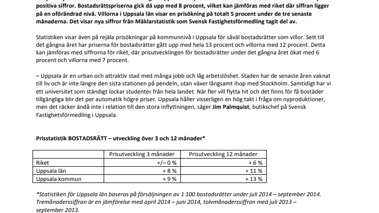 Stark prisuppgång på bostadsmarknaden i Uppsala