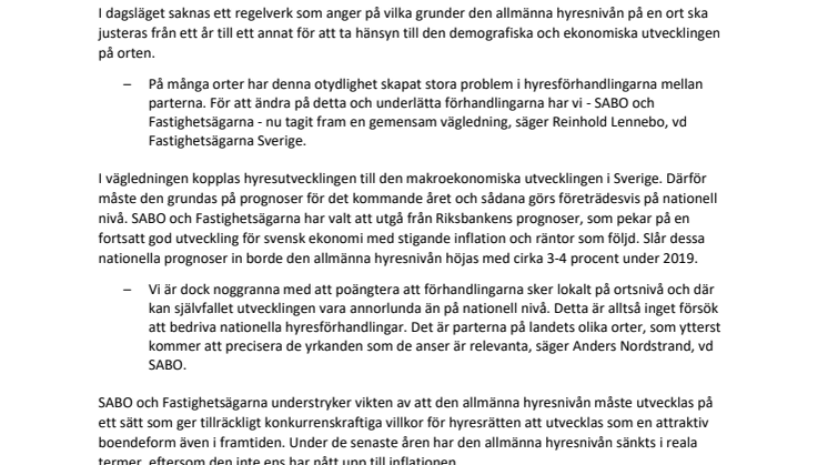 Ny vägledning för årliga hyresförhandlingar