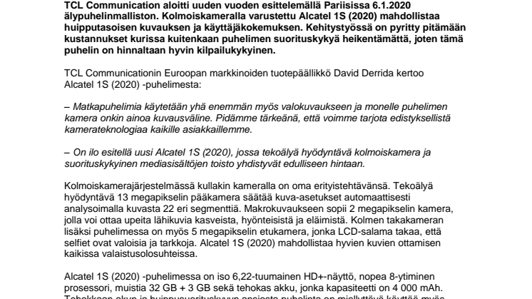 Alcatel 1S (2020): Isolla muistilla ja kolmella kameralla varustettu älypuhelin lyömättömään hintaan