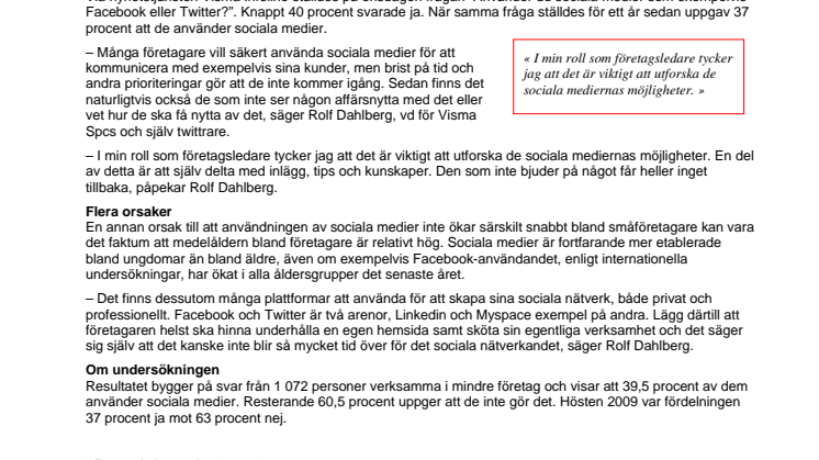 Småföretagare försiktiga användare av sociala medier
