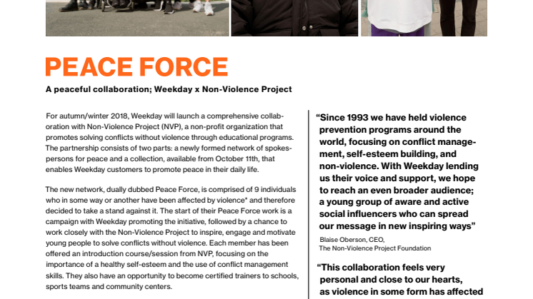 A peaceful collaboration; Weekday x Non-Violence Project 