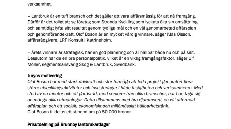 Kycklingföretaget Stranda Kyckling AB utsett till Årets spjutspetsföretag