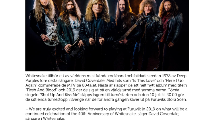 Whitesnake klara för Furuvik 2019