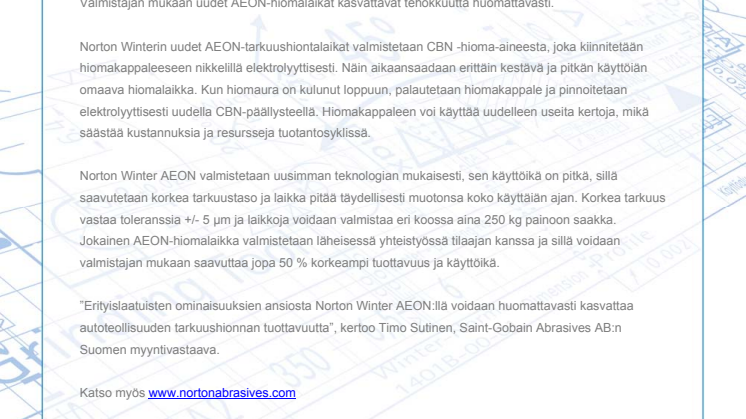 Uudet elektrolyyttisesti pinnoitetut timanttilaikat tarkuushiontaan