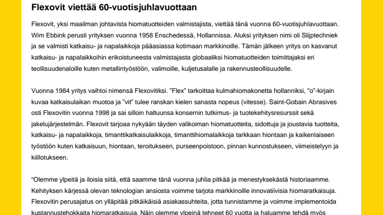 Flexovit viettää 60-vuotisjuhlavuottaan