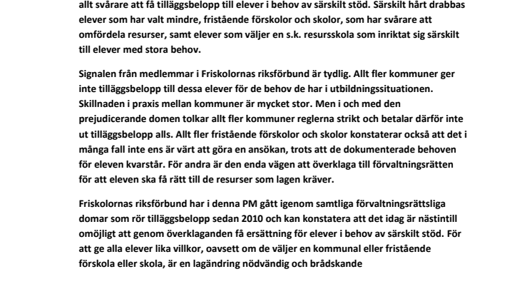 Tilläggsbelopp och särskilt stöd till elever i fristående skolor