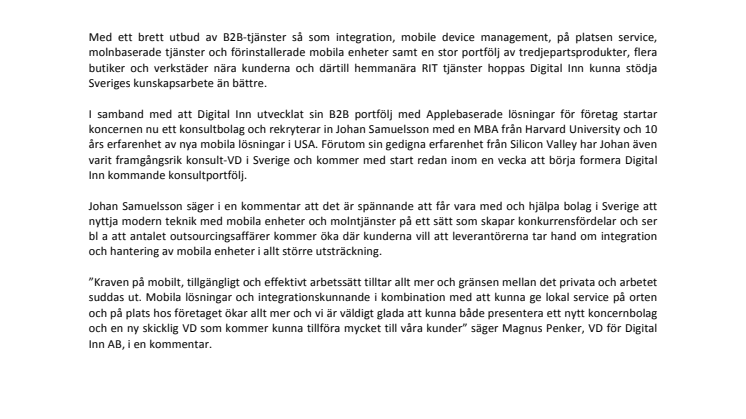 Digital Inn startar konsultbolag och rekryterar topp-VD 