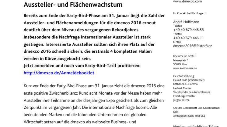 International boomt: dmexco 2016 erneut mit Aussteller- und Flächenwachstum