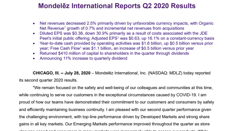 Mondelēz International präsentiert Quartalsergebnisse