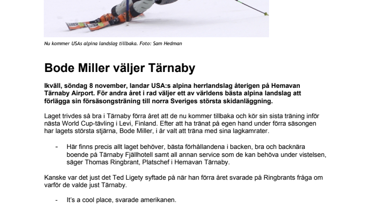 Bode Miller väljer Tärnaby