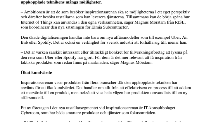 Uppkopplade produkter intar Elmia Subcontractor