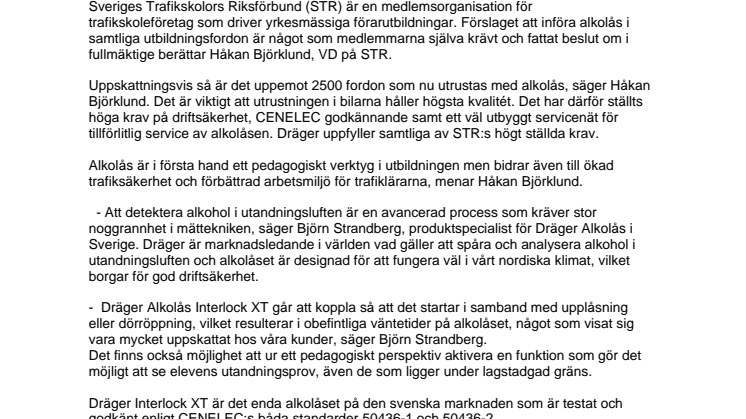 Dräger i samarbete med Sveriges Trafikskolors Riksförbund, STR