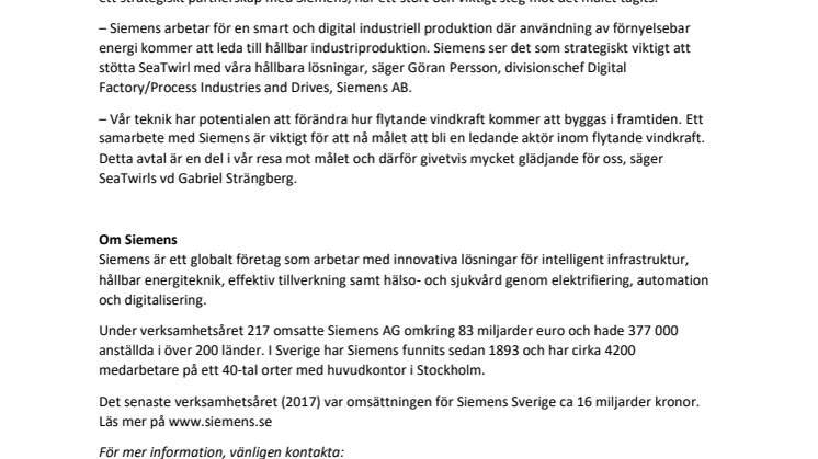 SeaTwirl inleder samarbete med Siemens
