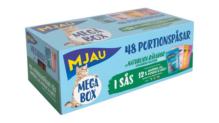 Mjau Megabox med 48 portionspåsar i sås