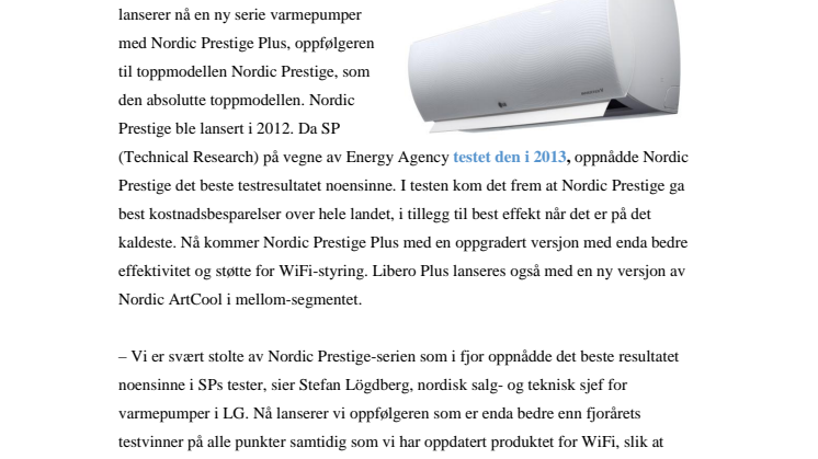 LG ELECTRONICS LANSERER NORDIC PRESTIGE PLUS – OPPFØLGEREN TIL FJORÅETS TESTVINNER