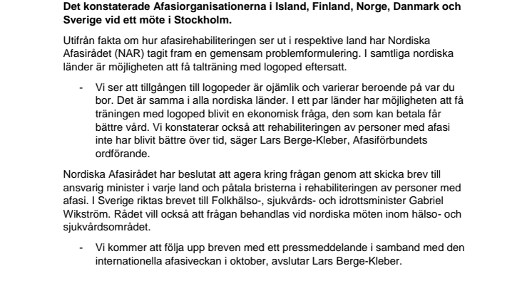 Nordiska afasirådet skriver brev till ministrar