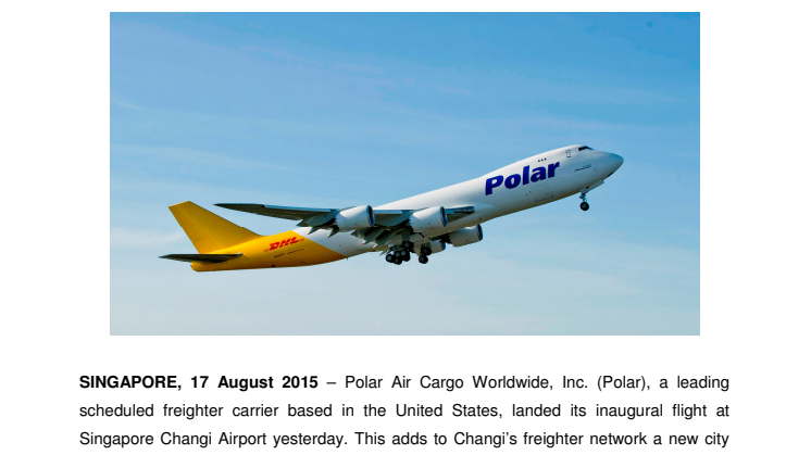 Polar Air Cargo Worldwide launches new freighter service to Singapore