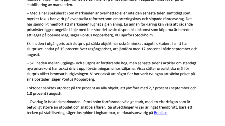 Prisutvecklingen i Stockholm har avstannat