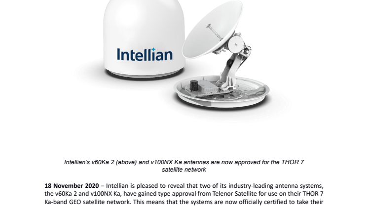 Intellian’s v60Ka 2 and v100NX Ka antennas  gain type approval from Telenor Satellite