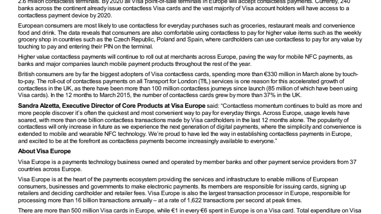 1 billion Visa contactless purchases made in last year