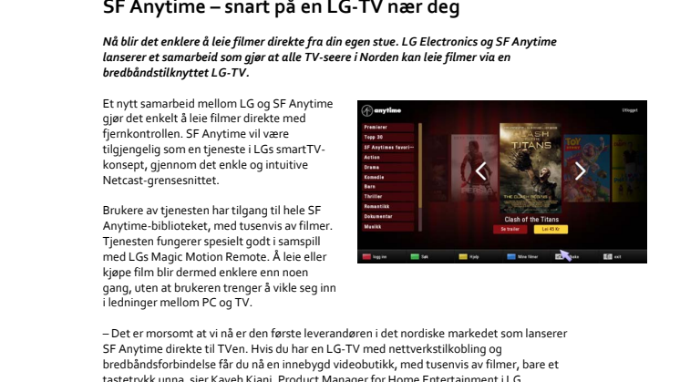 SF Anytime – snart på en LG-TV nær deg 