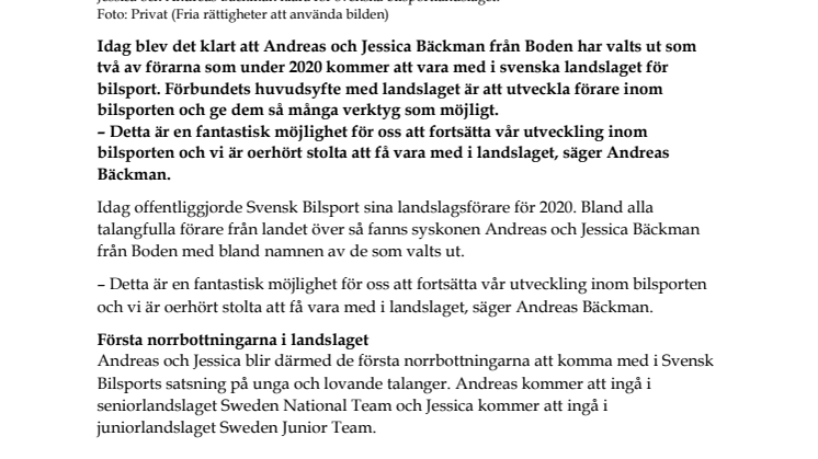 Bäckmans uttagna till landslaget