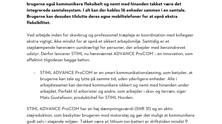 STIHL LANCERER DET NYE ADVANCE PROCOM - INNOVATIVE HØREVÆRN MED SAMTALEFUNKTION MELLEM OP TIL 16 ENHEDER.pdf