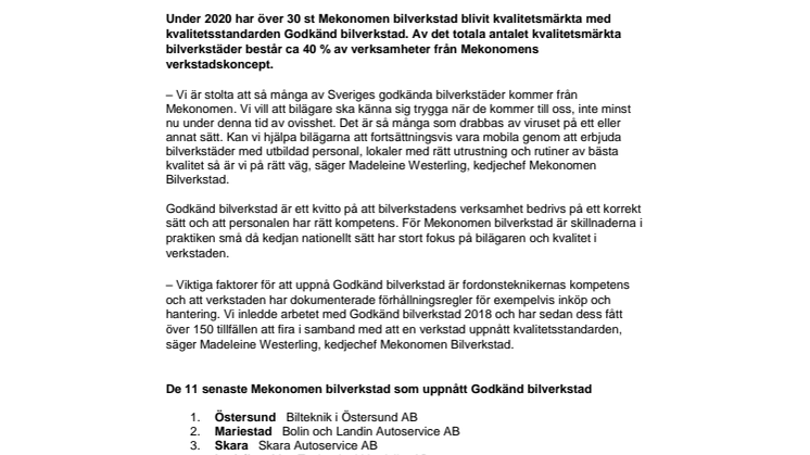 Högst antal Godkänd bilverkstad kommer från Mekonomen
