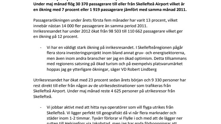 30 000 passagerare under maj månad på Skellefteå Airport