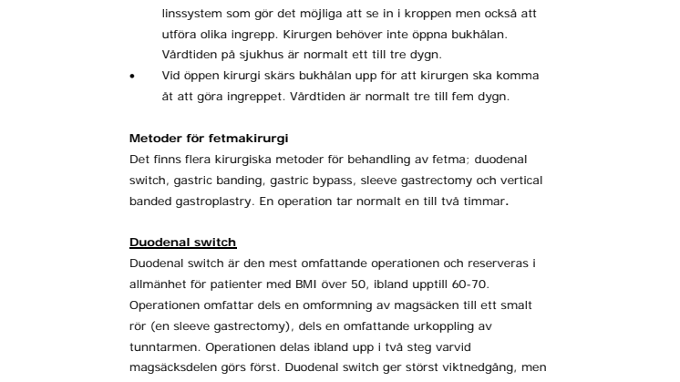 Fetmakirurgi – olika metoder
