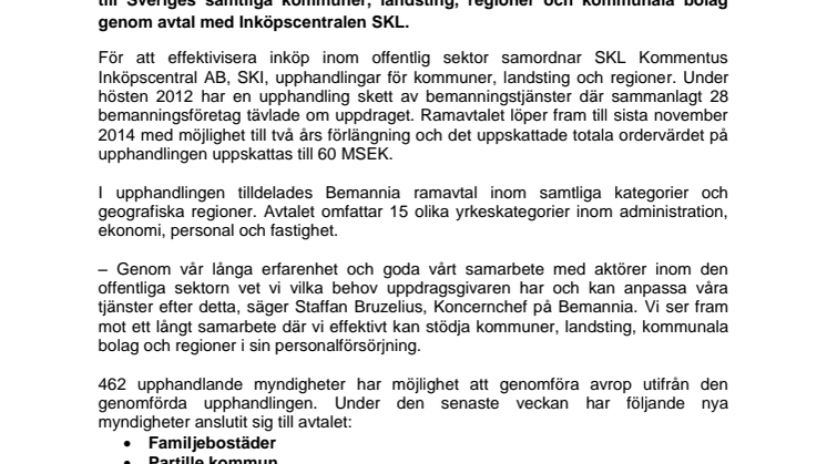 Bemannia utvald leverantör inom offentlig sektor       