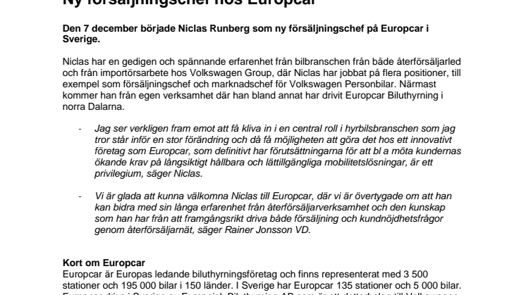 Ny försäljningschef hos Europcar
